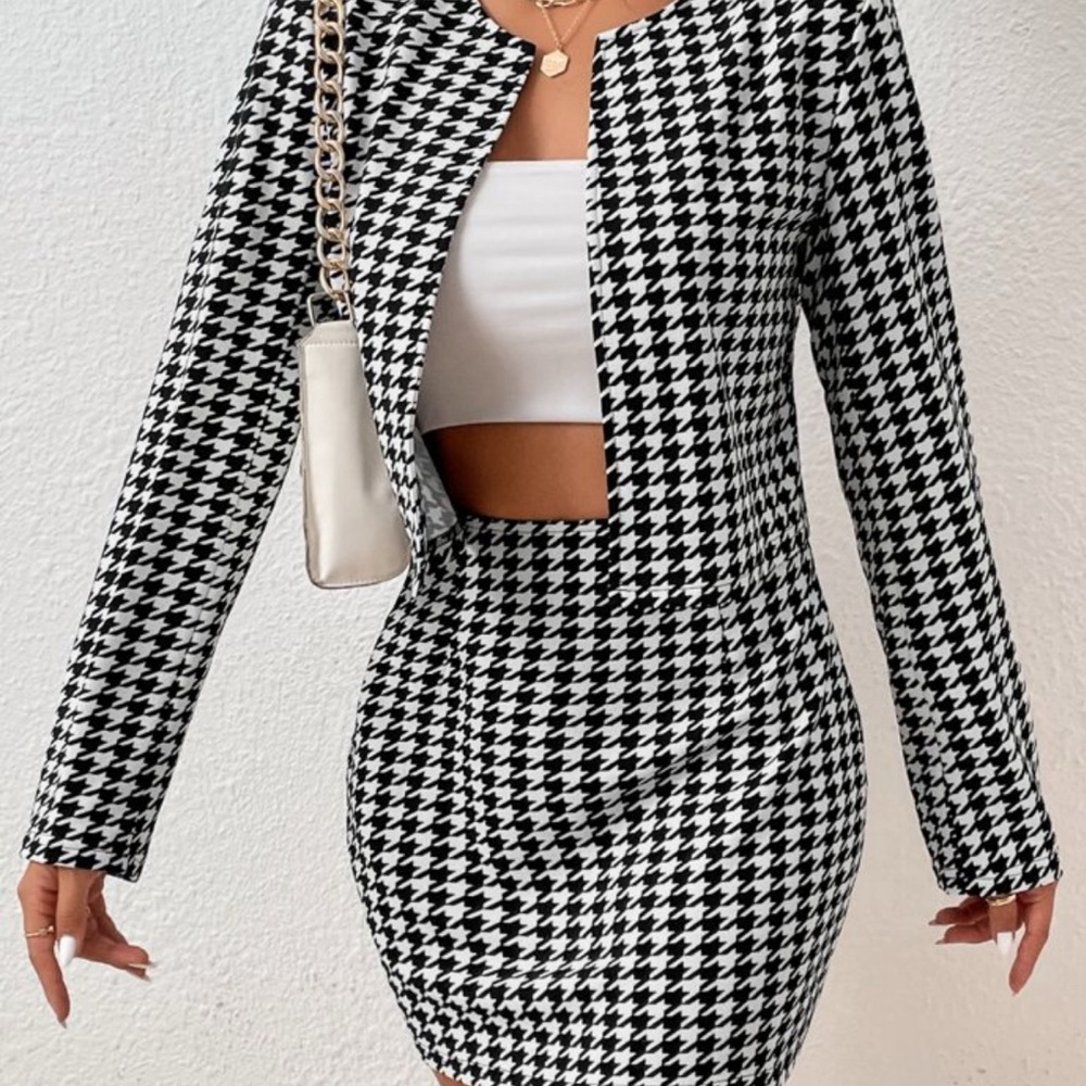 SHEIN Black and White Houndstooth Skirt Set